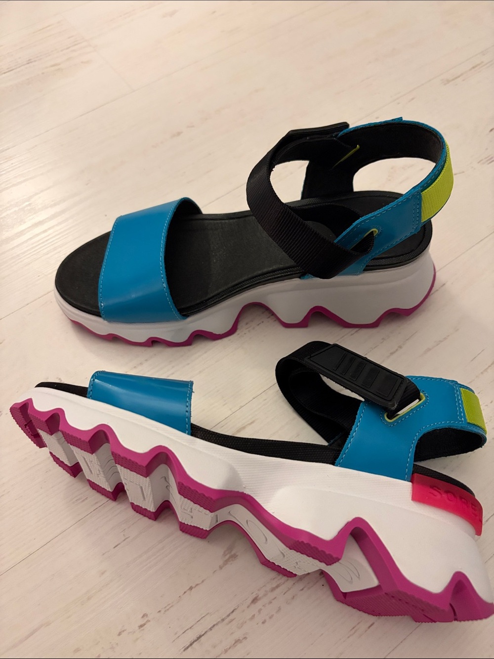 Women’s  Blue Platform Sandals with Pink Trim - Sporty Summer Shoes